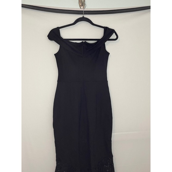 Venus Black Off Shoulder Lace Trim Hi Lo Dress Womens Size 6 Formal Evening - Picture 12 of 16